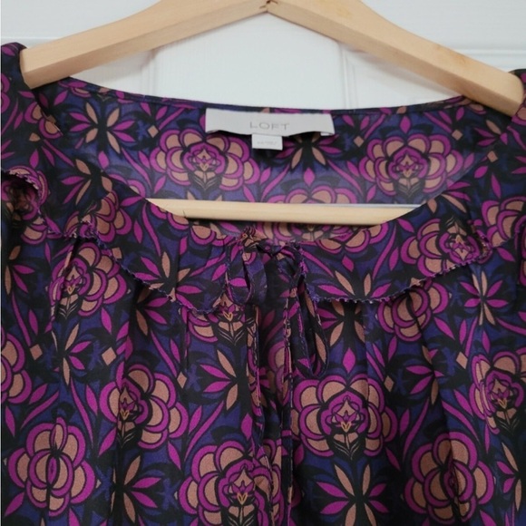 Vintage LOFT Sheer Print Blouse in Jewel Tones - Picture 7 of 11